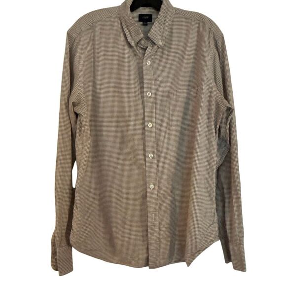 J.crew burgundy checked cotton button down shirt large - Picture 1 of 8